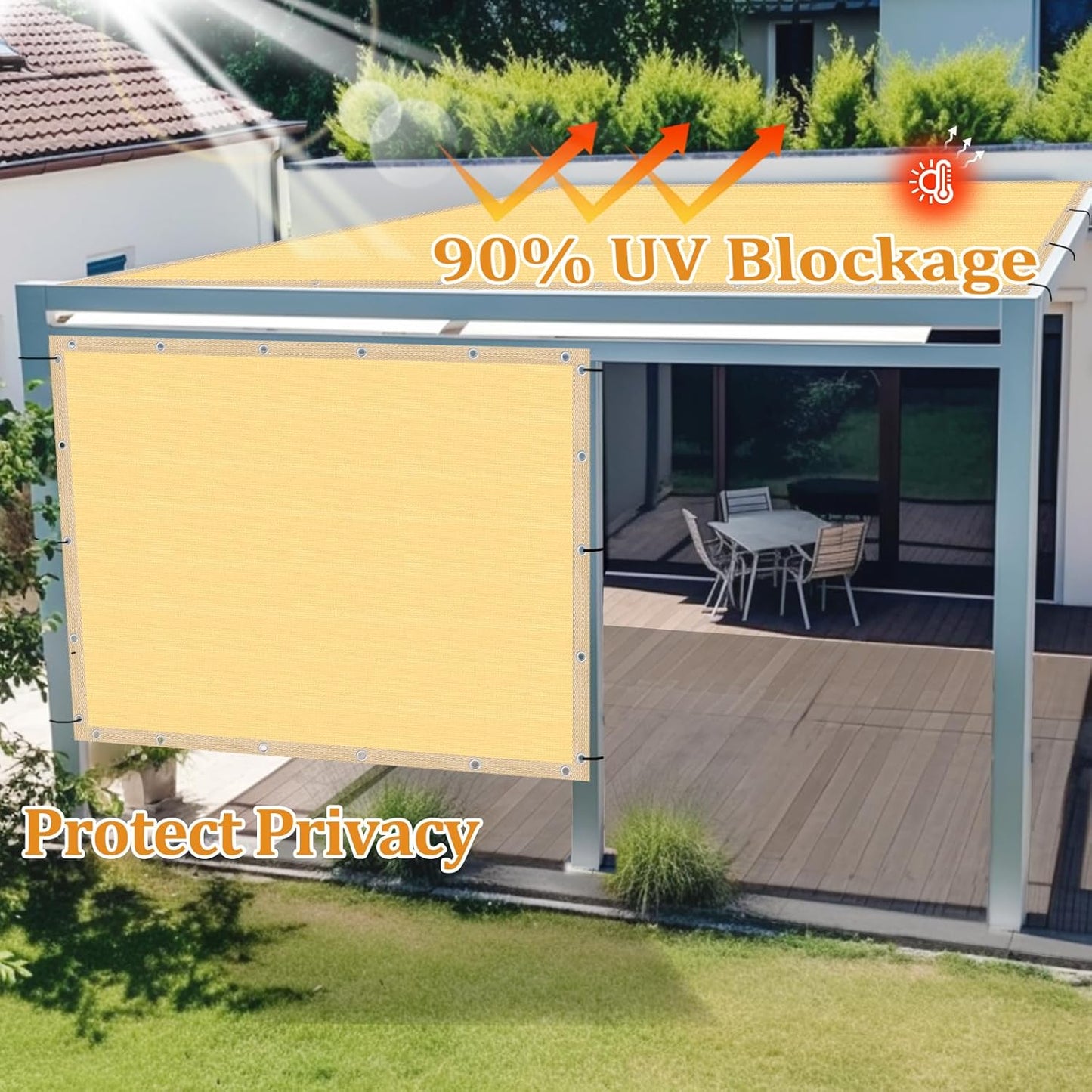 Shade&Beyond Customized Size 9' X 18' Shade Cloth with Grommets, 90% UV Protection UV Protection Mesh Tarp Sun Screens for Patio GN01, Sand