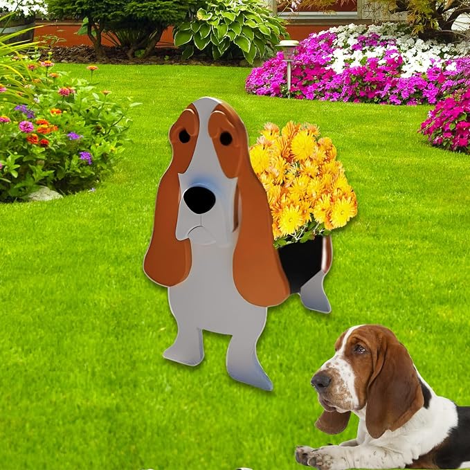 Basset Hound Dog Planter Plant Pots,Cute Garden Dog Flower Planter,Dog Planters Birthday Gifts for Women,Office,Indoor/Outdoor Decor（9.45 * 8.54 * 13.23in）
