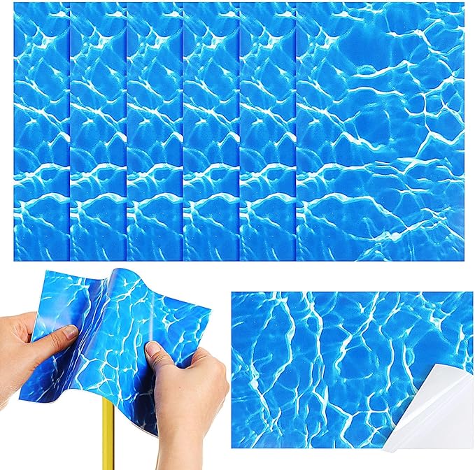 Yexiya 6 Pcs PVC Pool Repair Patches 8.45x5.51 Inch - Heavy-Duty Vinyl Adhesive Patch Kit for Above Ground Pools, Air Mattress, Inflatable Boats, Tents(Ripple,Light Blue)
