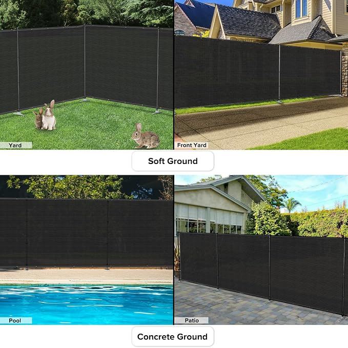 6'x62' Privacy Fence Kit Freestanding Mesh Screen with Iron Poles Temporary Fencing Outdoor Patio Backyard Divider Dog Air Conditioner Trash Fence Black Custom
