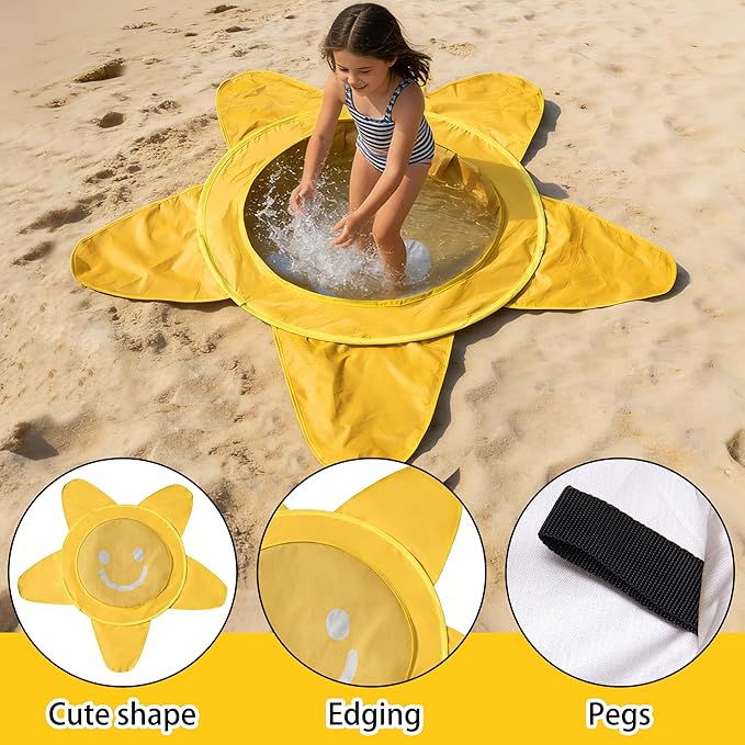 RunNico Pop Up Beach Pool, Portable Toddler Beach Pit with Water Bag and Storage Bag, Cute Shape Beach Pool Puddle for Outdoor Summer Beach Camping Traveling Vacation (Starfish)