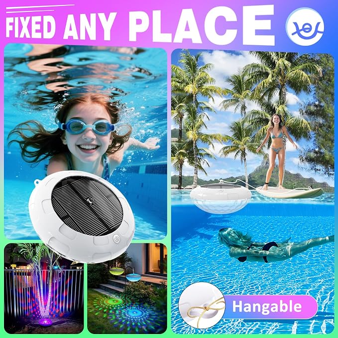 Floating Pool Lights w/Remote, 6.5 Inch RGB Solar Pool Lights that Float with 9 Dynamic Lighting, IP68 Waterproof Pool Floating Light, Hangable Solar Floating Light for Pools Party Garden(4)
