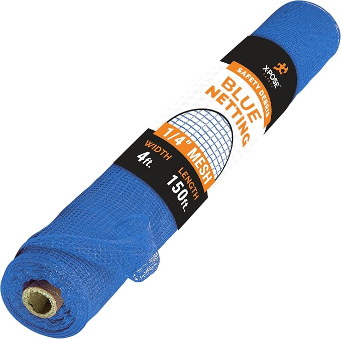 Xpose Safety Construction Safety Netting – 4' x 150', 1/4" Mesh Scaffold Safety Net, Temporary Material Roll, Visibility Fence, Heavy-Duty Fire Retardant, Blue