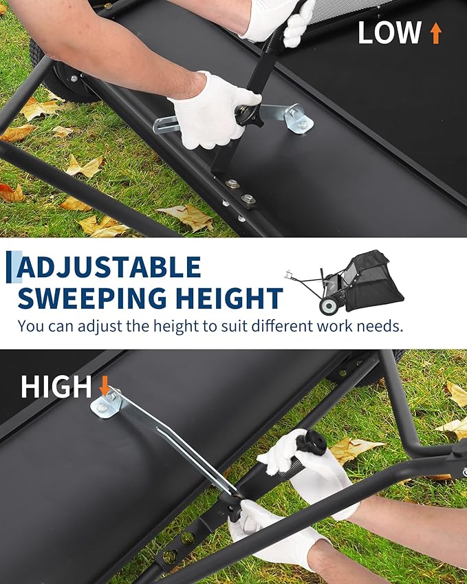 Garvee 48" Lawn Sweeper Tow Behind, Pull Behind Yard Sweeper, 26 Cu. Ft Large Hopper Leaf & Grass Collector, Heavy Duty Garden Sweeper with Adjustable Sweeping Height for Yard, Lawn, Farm