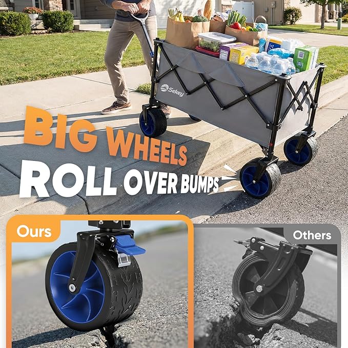 Sekey 150L Wagons Carts Foldable with Big All-Terrian Beach Wheels, Collapsible Heavy Duty Wagon, Extra Large Folding Wagon, Foldable Wagon for Camping, Garden, Sports. Gray