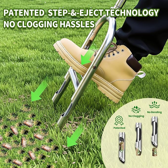 Manual Lawn Aerator Tool - Core Aerator with Step-to-Eject Technology for Never-Clogging Lawn Aeration, Heavy-Duty Steel Construction,Easy DIY Plug Aerator for Healthier Grass and Yard (Black)