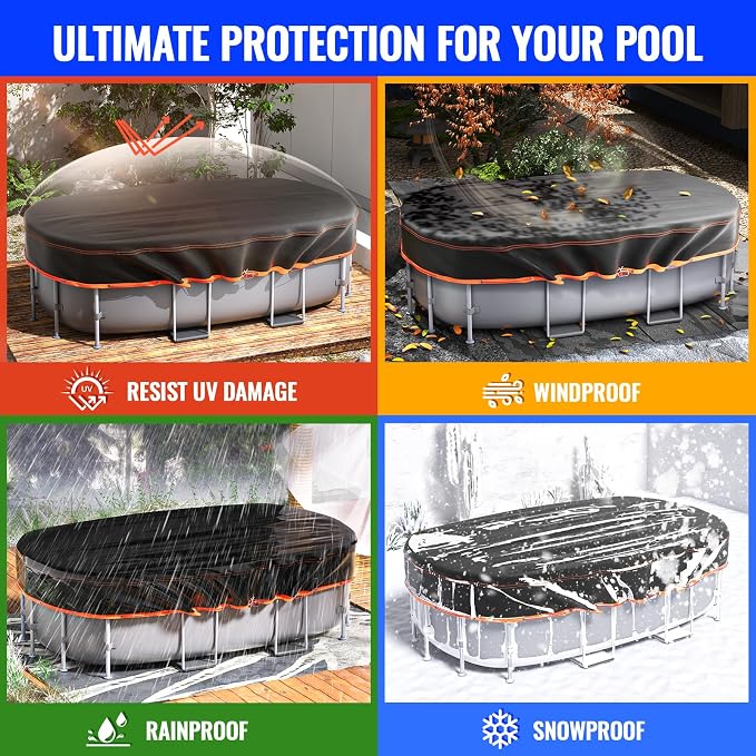 16x25Ft Oval Pool Cover - Solar Rectangular Covers for Above Ground Pools, Oxford Fabric Pool Covers for Above Ground Pools with Winch and Cable, Waterproof and Dustproof Swimming Pool Cover