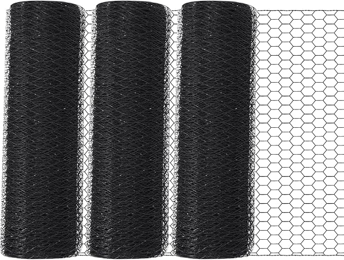 GlikCeil 12 in x 300 ft Chicken Wire Mesh Fencing for Floral Garden, 23 Gauge Black Galvanized Steel Wire, 1 Inch Hexagonal Hardware Cloth Netting for Farm Crafts Poultry Coop Barrier Rabbit Cage