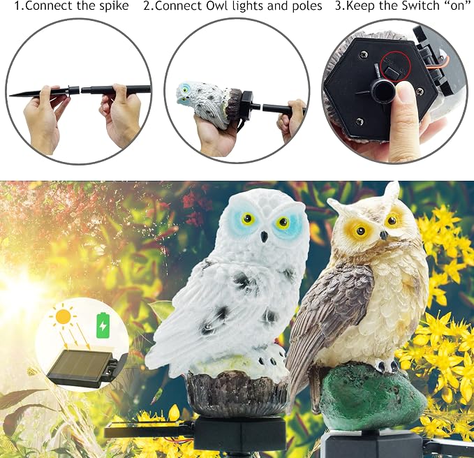 SmilingTown 2 Packs Owl Solar Lights Outdoor Figurine Lights Owl Decor Solar LED Lights Garden Decoration with Stake Waterproof for Lawn Pathway Yard Patio Owl Gift Ideas