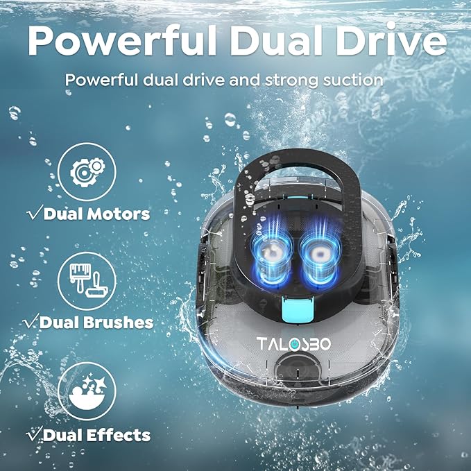 2026 TALOSBO S1 Pro Cordless Pool Cleaner – Dual Motor Suction, 120-Min Runtime, Fast Charging, Large-Capacity Filter Basket & Smart Self-Parking for Above-Ground Pools Obsidian