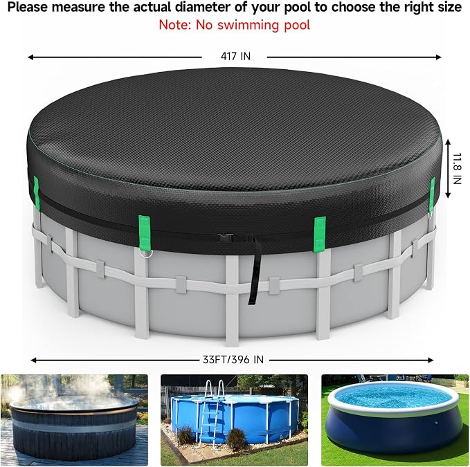 LXKCKJ 24 Ft Pool Cover for Above Ground Pools, Winter Heavy Duty PE Tarp | 634N Tear-Resistant, Waterproof 10000PA, Windproof 100MPH With Buckles & Weight Rings, UPF50+ UV Protection, Cold-Resistant