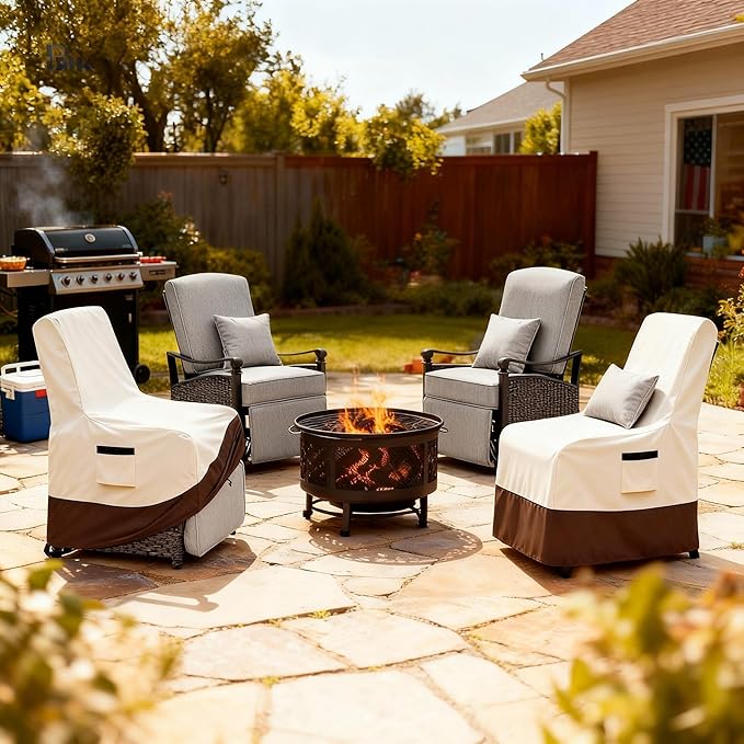 Outdoor Recliner Chair Cover,600D Heavy Duty Waterproof Patio Chair Covers,Outdoor Furniture Covers for Lawn/Garden Recliner Chiar,Beige&Brown