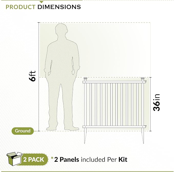 3ft H x 3.5ft W (2 Panels) No Dig Zippity Baskenridge Fence Panel Kit, Vinyl Section, White Vinyl Fence for Yard, Temporary Barrier for Backyard, White Picket Garden Border, DIY ZP19037
