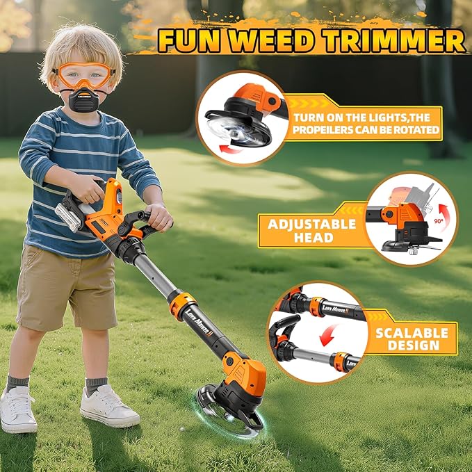 Kids Tool Set, 3 in 1 Kids Power Garden Tools with Sounds & Lights, Toy Weed Wacker, Toy Leaf Blower and Hedge Trimmer, Outdoor Toys, Toy Tools, Christmas Birthday Gifts for Boys 3 4 5 6 7 8 Year Old