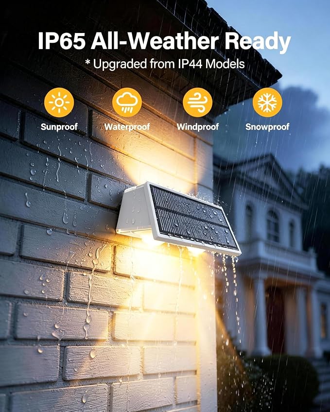 Solar Fence Lights Outdoor, 2 Pack 100LM Fence Lights Solar Powered, 9 Color Modes, Up and Down LED Focused Beam, 12H Dusk to Dawn Glow for Pool/Patio/Wall/Backyard - White
