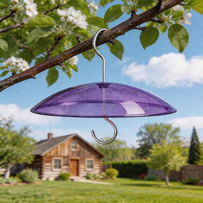 8" Mini Rain Cover for Bird Feeder/House - ‌Small Protective Dome Guard Against Rain/Snow/Sun - Purple Translucent Plastic - Dia. 20CM