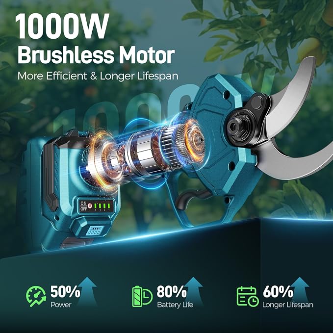 2-in-1 Electric Pruning Shears Cordless, 1.6" Cutting Diameter, Pole Pruner with 12.8Ft Reach Extension Pole, 2×4.0Ah Battery Powered Electric Pruner for Tree Flower Trimming