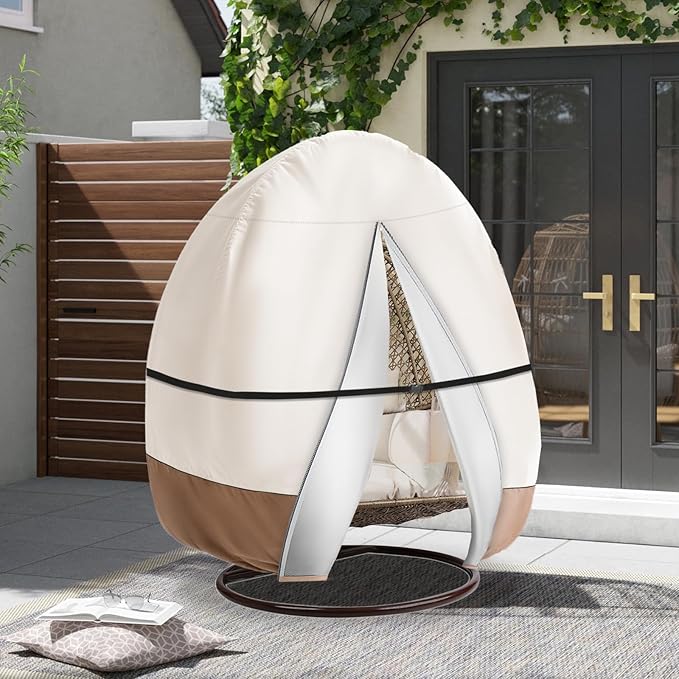 okcool Outdoor Egg Chair Cover,Extra Large Double Egg Chair Cover for Outdoor Furniture(Beige & Brown,Fits 91 X 80 Inches Egg Chair)