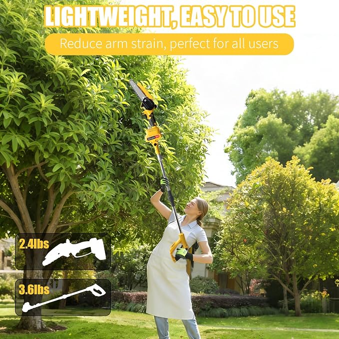 Cordless Pole Saw Electric Tree Trimmer, 2-in-1 Polesaw & Mini Chainsaw with Extension, Includes 2x21V Batteries & Complete Kit for Pruning & Limbing