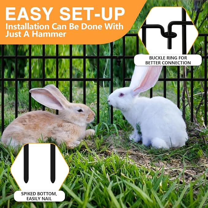 45.33ft(L) X 13in(H) Animal Barrier Fence No Dig, 32 Panels Rabbit Fences for Garden, Dog Digging Ground Defense Border Small Metal Fencing Under Barriers Blocker, Flower Bed, Patio
