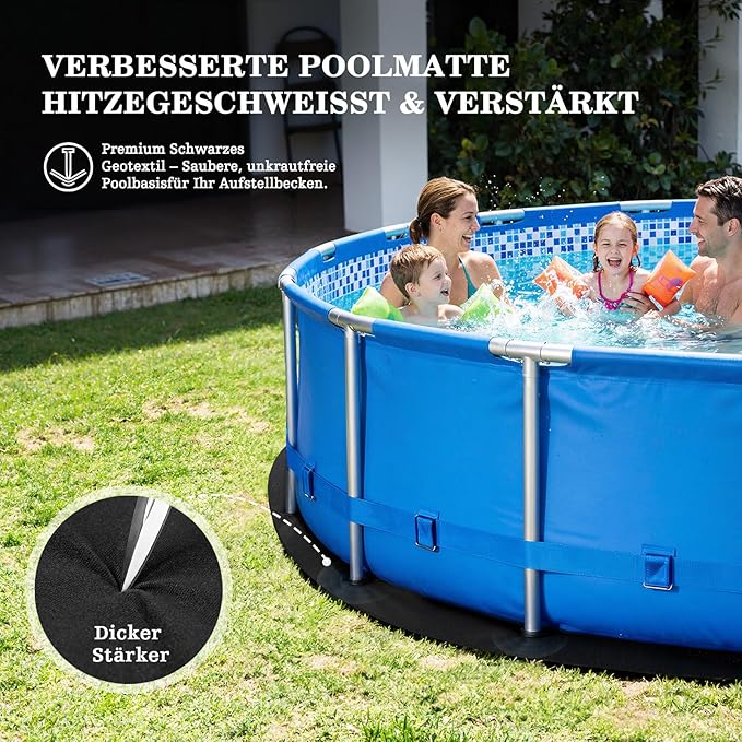 UIRWAY 12FT Round Pool Liner Pad for Above Ground Swimming Pool, [2026 New Pool Pad 300G/M² Thicker] Black Waterproof Under Pool Mat, Double Density Prevent Puncture Pool Floor Pad, Extend Pool Life
