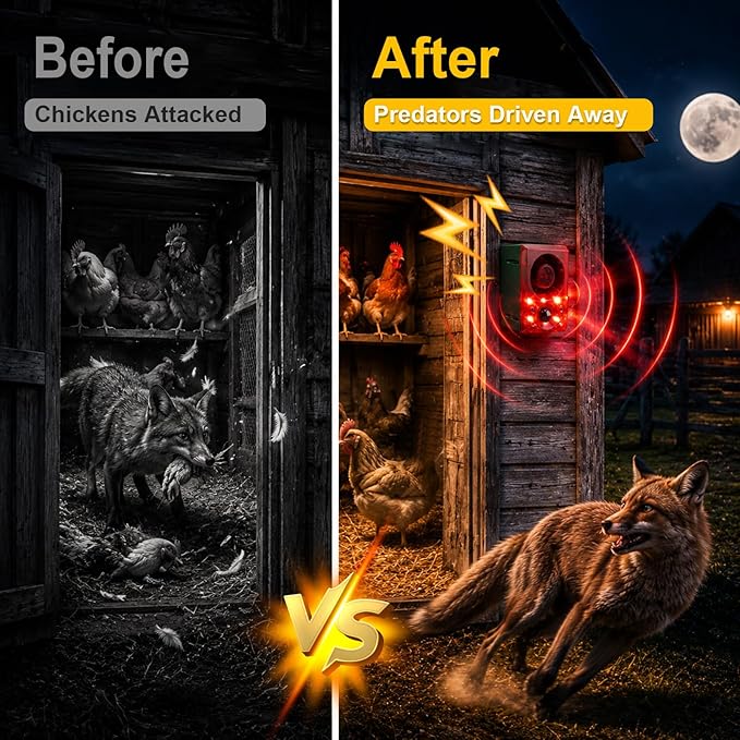 ChunHee Solar Outdoor Motion Sensor Alarm with Dog Barking Gunshot Sound, Support Recording and Adjustable Volume, 130db Loud Noise Maker 3 Work Modes Strobe Light for Home, Villa, Farm, Barn (2pack)