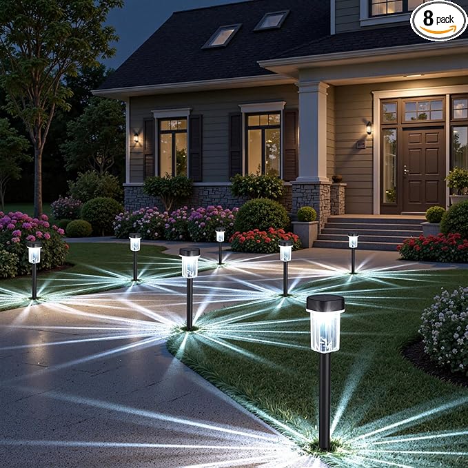 Outdoor Solar Lights for Yard 8 Pack, Solar Pathway Lights Waterproof 6000K Cold White LED Landscape Lighting for Garden Outside Landscape Lawn Driveway Walkway Path Patio