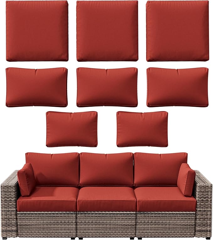 8p Outdoor Cushion Slipcovers Outdoor Patio Cushions Covers Replacement Waterproof with Zipper for 3-Seat Rattan Sofa Patio Furniture Cushion Covers, Covers Only