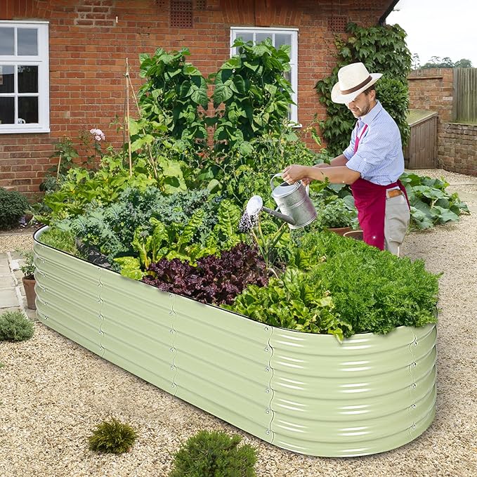 Aoodor 17" Tall Oval Galvanized Raised Garden Bed Kit, 6-in-1 Large Metal Outdoor Planter Box for Vegetables, Flowers, and Herbs, 7.5 x 2.3 x 1.5 Ft, Color