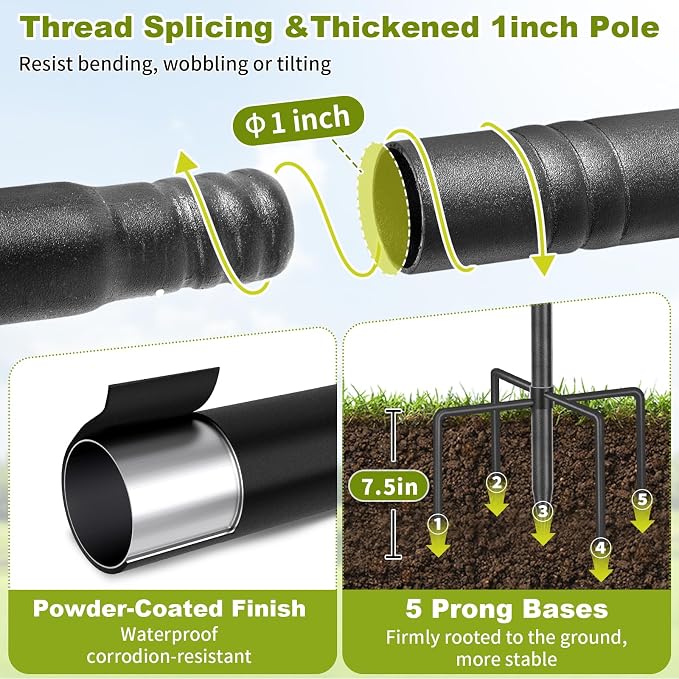 Bird Feeder Pole, 88 Inch Bird Feeding Station 4 Hook Heavy Duty Hummingbird Feeder Stand Hanger Shepherds Hook for Outdoors, with Birds Bath and Mesh Tray