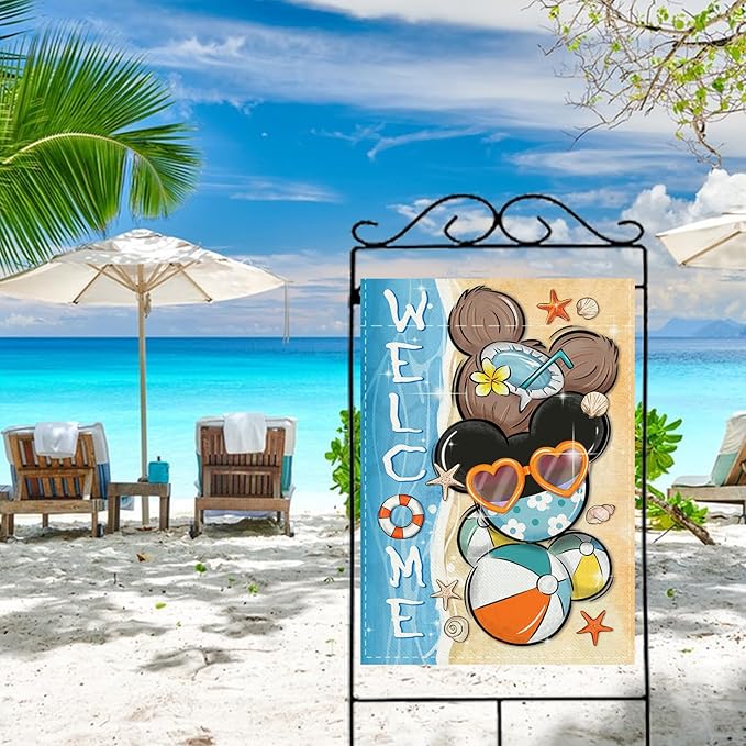 Welcome Summer Decorative House Flag, Beach Coastal Coconut Ball Garden Yard Outside Decorations, Nautical Seasonal Burlap Outdoor Large Home Decor Double Sided 28 x 40