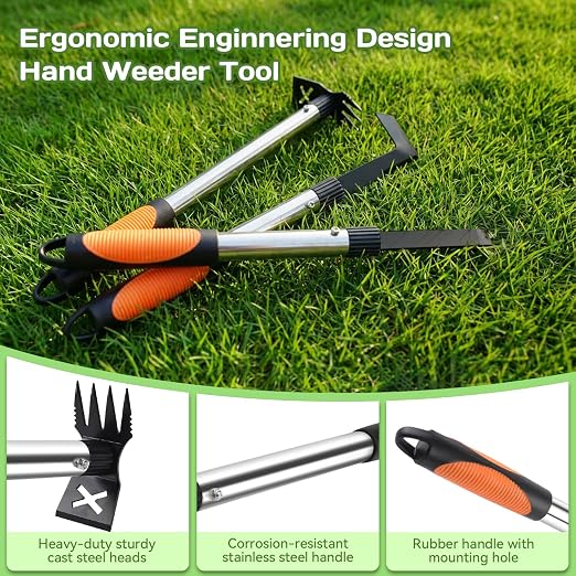 3 Pack Weed Remover Tool Manual Weeders Set, Hand Held Weed Puller Crack Weeder Tool Moss Scraper Combo with 16" Handle, Heavy Duty Weeding Tool for Block Paving Sidewalk Patio Garden Flower Bed