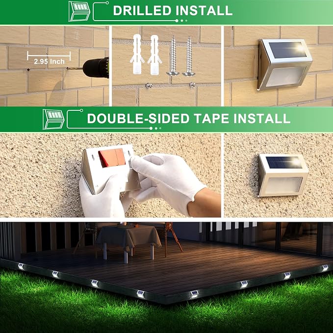 JSOT Solar Lights Perfect for Deck, Fence, Stair, Step Decor-Cool White-12P | Stainless steel material, waterproof, Solar Powered, yard, patio deck rail