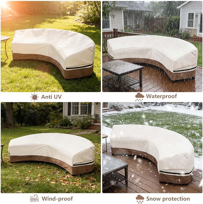 okcool Outdoor Sectional Cover,Curved Patio Furniture Covers for 5-7 Seater Outdoor Furniture Couch,190"(Back Arc Length) / 126"(Front Arc Length) x 32"(Deep),Beige & Brown