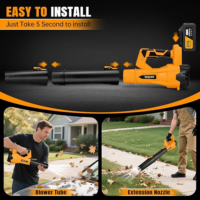 Leaf Blower Cordless,Electric Leaf Blower with 2 4.0Ah Battery Powered and Fast Charger, Cordless Blowers for Lawn Care and Car Dust Snow Blower,6 Speed Control,Orange