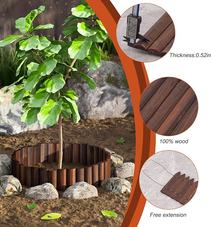 GHWIE Wood Garden Edging Border Fence, 7.9" Height Wooden Decorative Landscape Edging for Yard, Patio, Path, Flower Bed Barriers and Landscape Fencing,2PCS