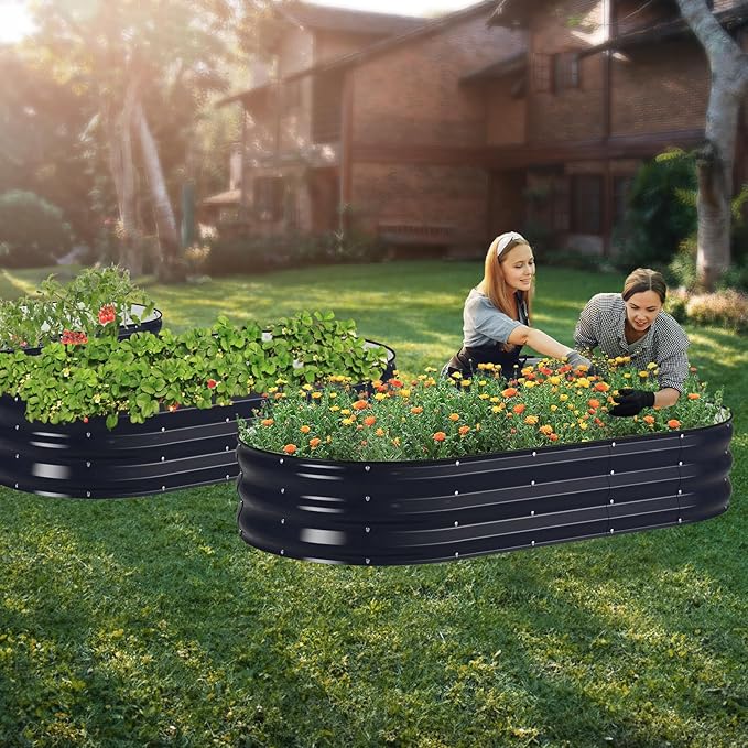 Winpull Raised Garden Bed Kit, 6x3x1 ft Galvanized Planter Box Outdoor with Safety Edging, Large Metal Raised Beds for Gardening Vegetables Flower Herb (Navy Blue)