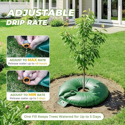 HIRALIY Tree Watering Bag, Watering Ring, Slow Release 1-5 Days, Deep Root & Automatic Drip Irrigation System, for Multi-Trunk Newly Planted Small Trees and Shrubs (2, 20 Gallon)