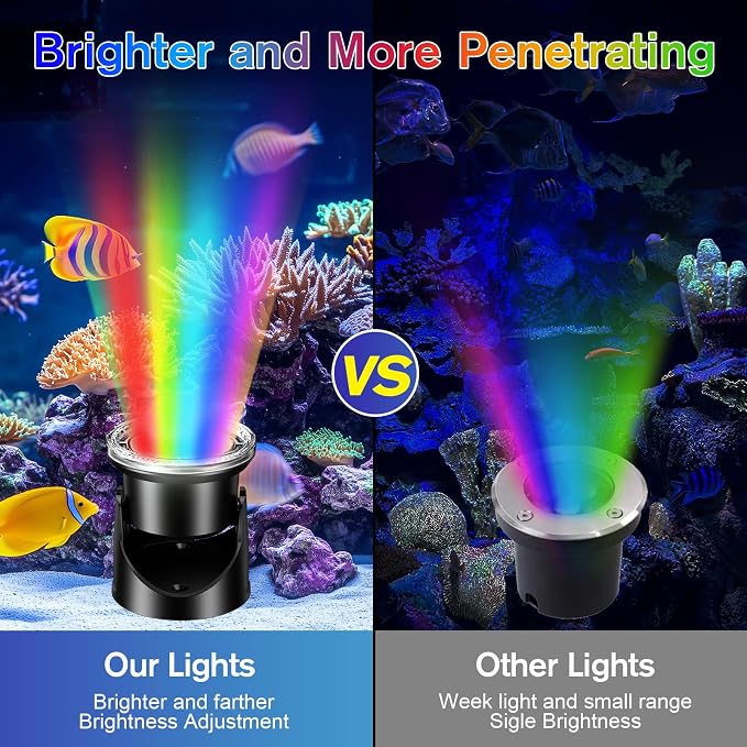 POPOSOAP RGB Underwater Pond Lights, IP68 Waterproof LED Pond Lights with Remote, Timer & Memory Function Fountain Lights for Pond Fountain Waterfall Aquarium Swimming Pool Outdoor Decoration 4-Head