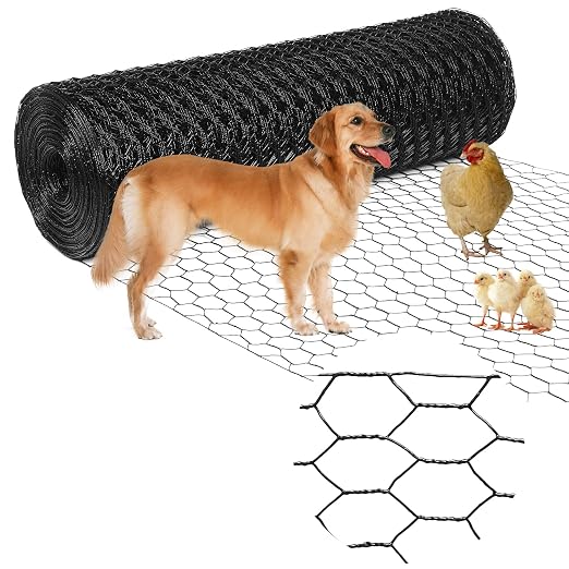 Premium Black Chicken Wire Fencing 24inx150ft, PVC Coated Chicken Wire, Poultry Netting, Galvanized Chicken Wire Barrier for Floral Arrangements/Craft Projects/Pet/Rabbit