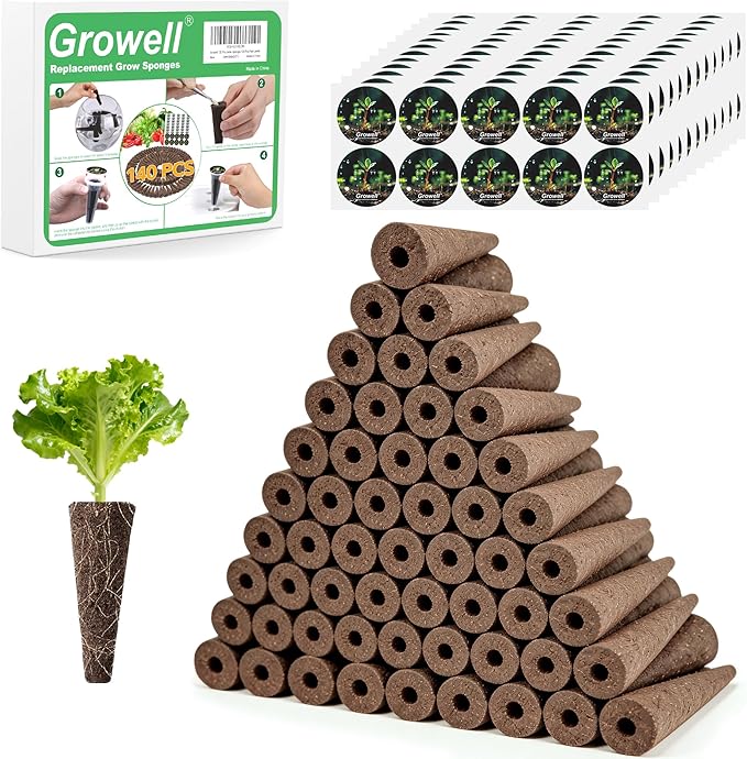 Growell 280Pcs Hydroponic Pods Kit, 140 Grow Sponges with 140 Pod Labels, Hydroponics Supplies, Grower Pods Refill Compatible with AeroGarden & Most Growing System, Seed Starter Pods for Indoor Garden