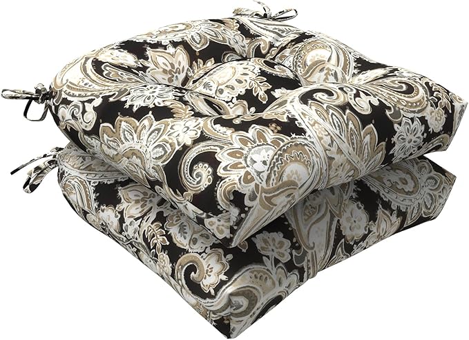 LVTXIII Outdoor U-Shaped Wicker Seat Cushion, Decorative Tufted Chair Pads Round Back Seat Cushion Set for Patio Garden Home Office Furniture, 19"x19"x4", 2 Pack, Paisley Black