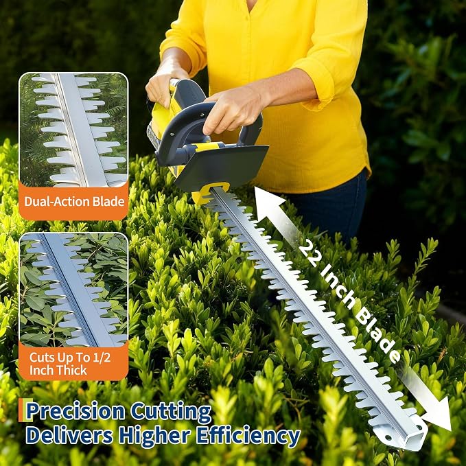 Hedge Trimmer Cordless, 22 Inch Electric Hedge Trimmer, 20V Bush Trimmers with 2 2.0Ah Batteries and Charger, Handheld Electric Trimmers, Lightweight and Easy to Use, for Garden, Horticulture, Lawns