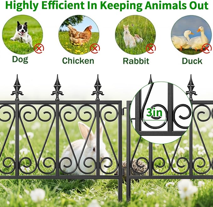 AMAGABELI GARDEN & HOME 5 Panels 24in(H)×10ft(L) 0.4 Inch Wire Diameter Decorative Garden Fences and Borders for Dogs No Dig Metal Garden Edging Border Animal Barrier Fencing for Flower Bed Yard Patio