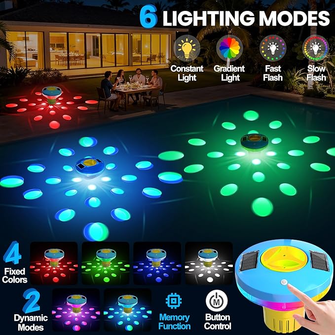 ChlorBlu Solar Chlorine Floater,Chlorine Floater with Colorful Lights,Large Capacity Floating Chlorine Dispenser for Pool,7.6" Pool Chlorine Floater,Button Control Chlorine Floater for Hot Tub(Yellow)