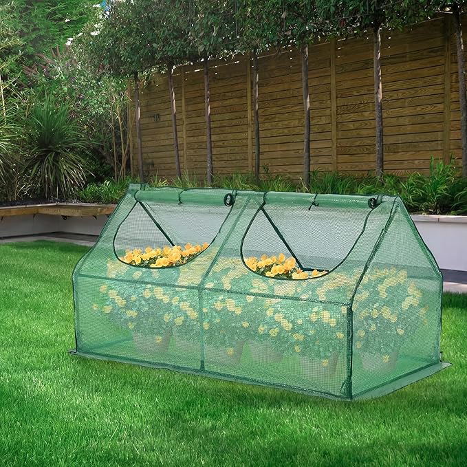BPS 6x3x3 ft Mini Greenhouse with Green PE Cover Cover UV-Protected Roll-Up Zipper Windows, Ideal for Indoor or Outdoor Use on Raised Garden Beds