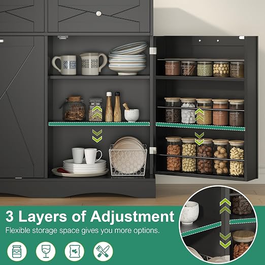 kepptory Tilt Out Trash Can Cabinet for 12 Gallon Trash Can, Modern Kitchen Island Cabinet with Adjustable Shelf and 2 Drawers for Hidden Laundry Basket, Dog Proof Garbage Can, Black