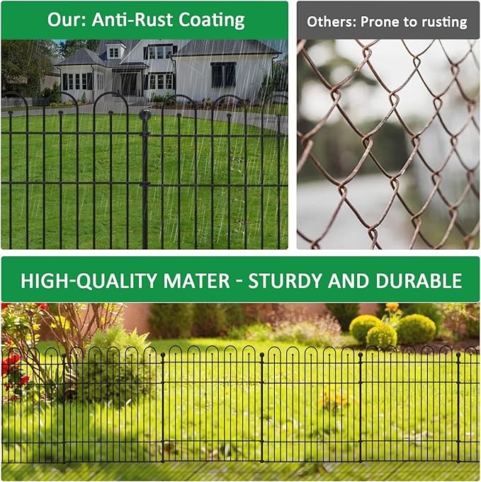 10 Panels Garden Fence Animal Barrier, 32 in (H) x23.6ft (L) Decorative Garden Fence, Rustproof Metal No Dig, Tall Garden Fencing, Dog Fence Outdoor for Yard, Patio