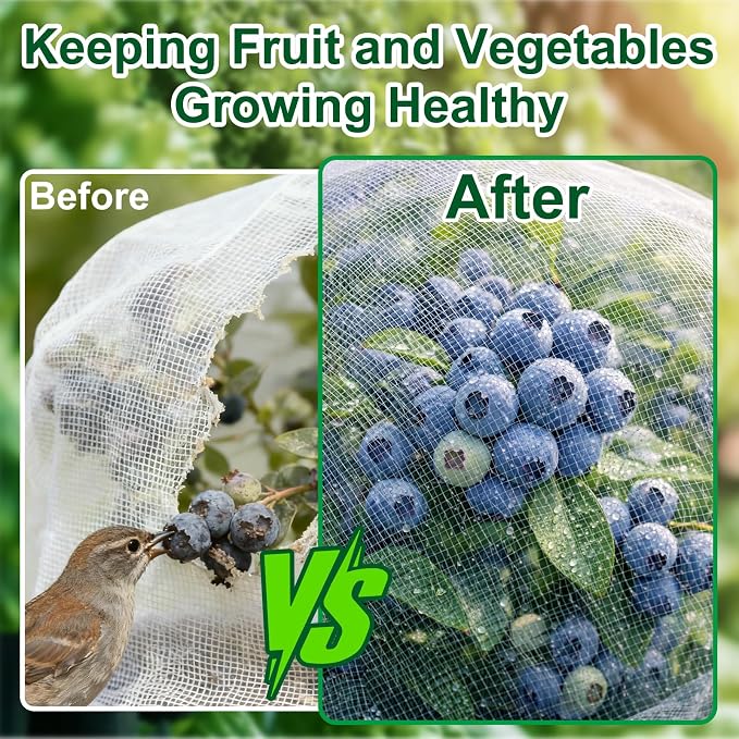 2 Pack Garden Netting for 4x2FT Raised Beds, Ultra-Fine Mesh Plant Covers with Drawstring, Bird, Pest & Small Animal Barrier for Vegetables, Fruits & Flowers