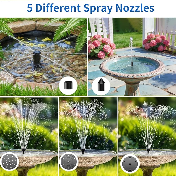 Antfraer Solar Pond Filter with Fountain Pump, 4W Solar Fountain Pump with Pond Filter, Solar Powered Water Pump Kit with 5 Nozzles & PVC Tubing for Bird Bath, Garden, Outdoor Fish Tank